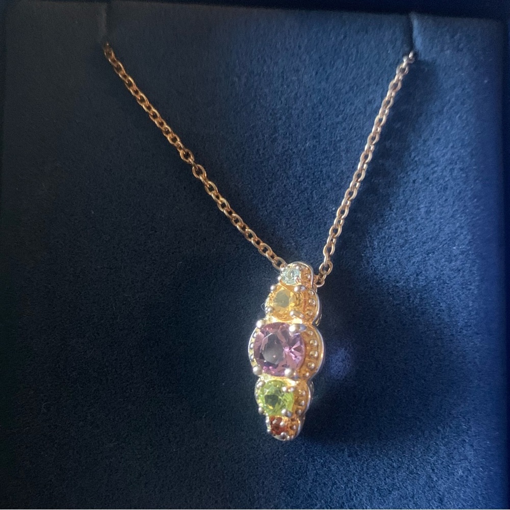 1.58ctw round mult-gemstone sterling silver pendant and necklace chain